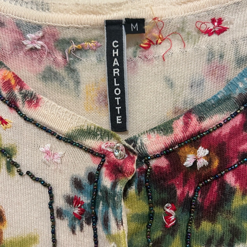Charlotte Vintage Embroidered & Beaded Cardigan With Crystal Buttons Size M - Picture 4 of 6